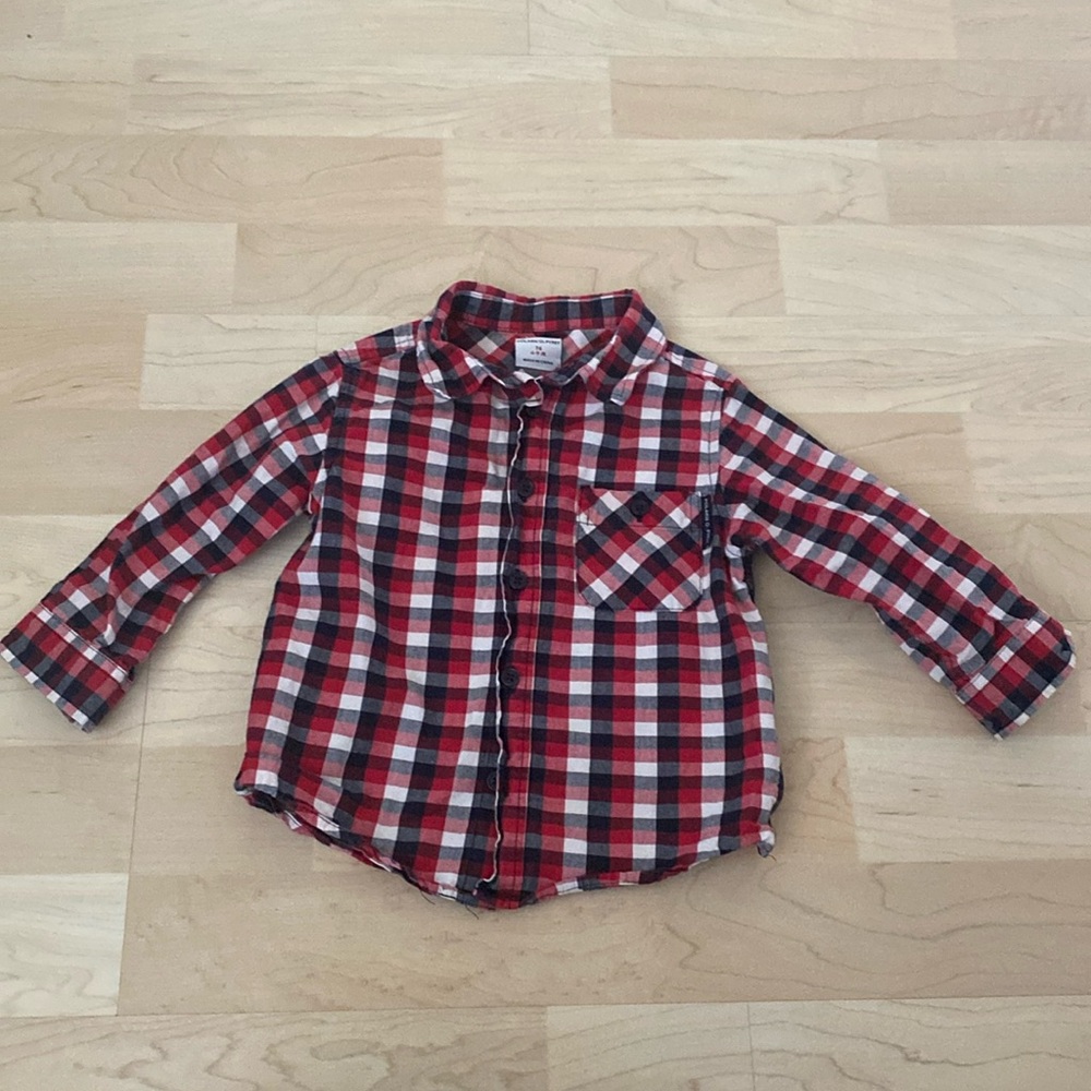 Polarn O. Pyret long sleeve red plaid button down - 6-9 months